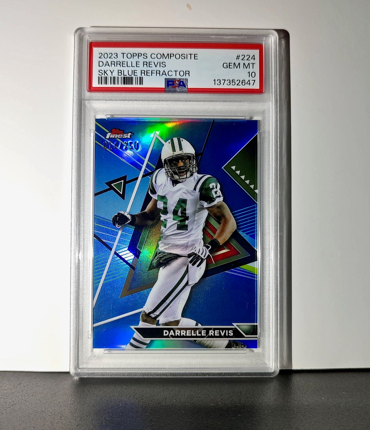 Darelle Revis 2023 Topps Finest #224 014/250 Sky Blue Refractor PSA 10 Gem Mint