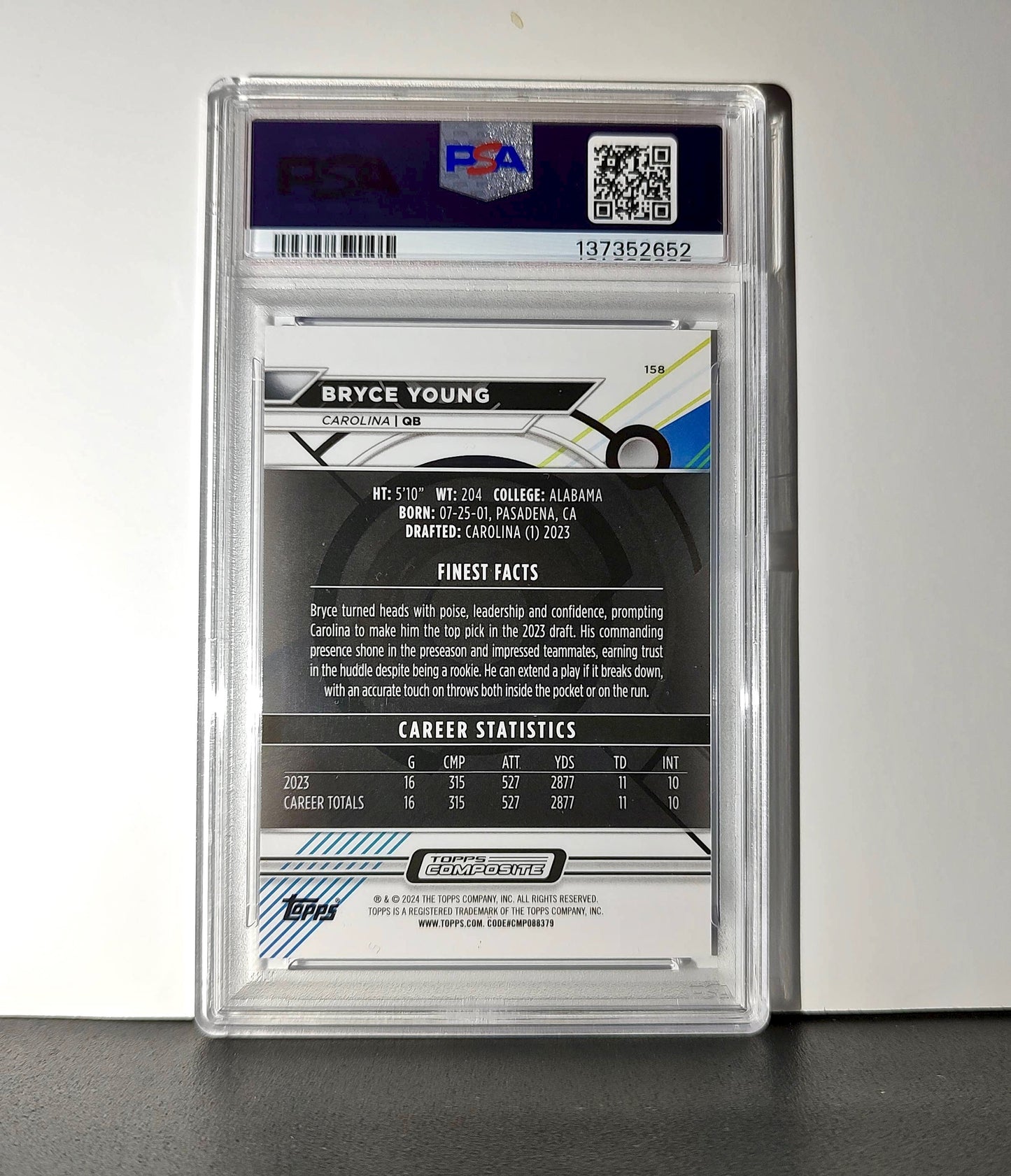Bryce Young 2023 Topps Finest 069/150 Purple Checkerboard Refractor #158 PSA 10
