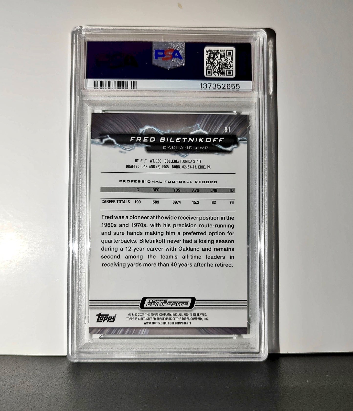 Fred Bilentnikoff 2023 Topps Resurgence 08/20 Lime Green Power Surge #81 PSA 10