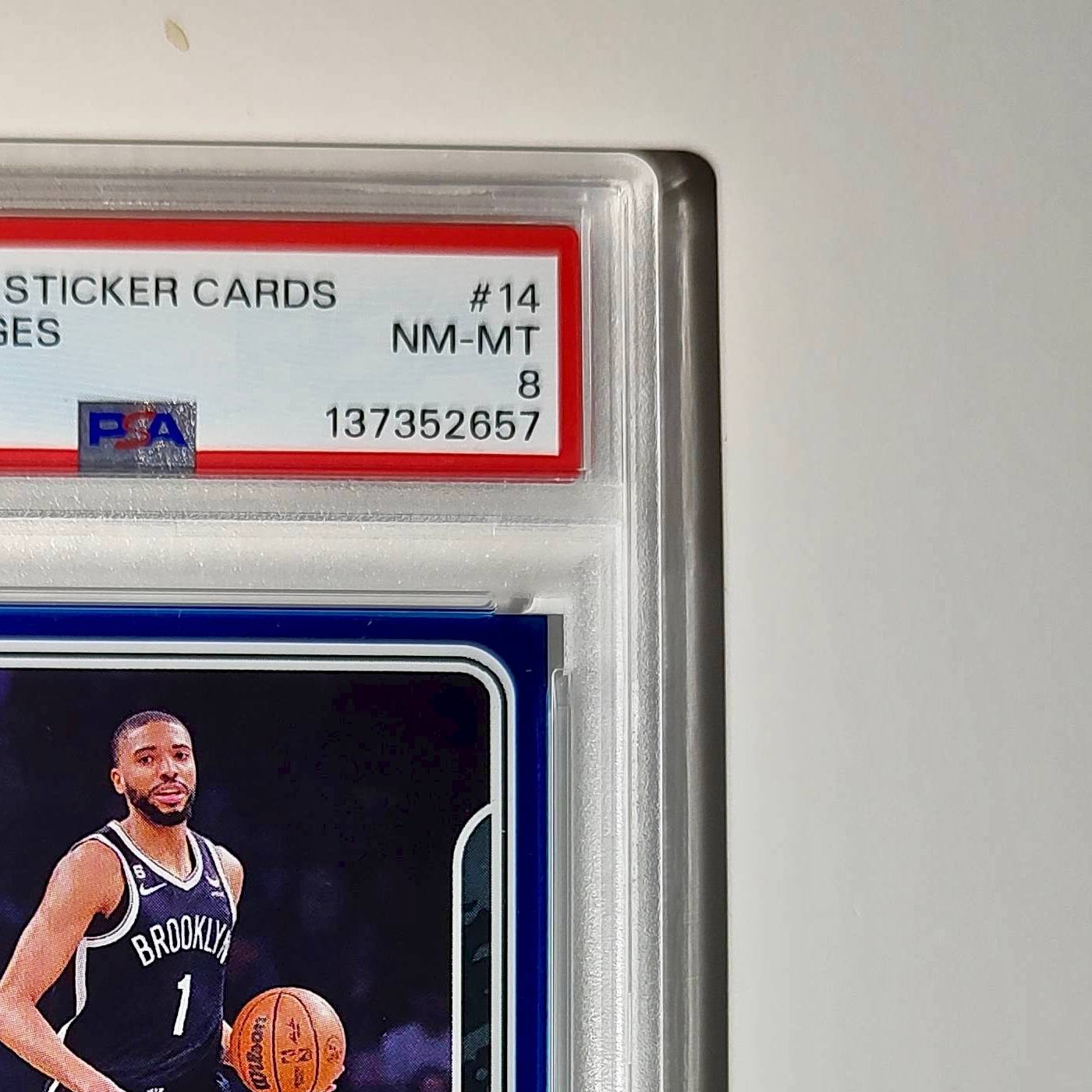 Mikal Bridges 2023-24 Panini Sticker Cards #14 042/200 Blue Foil PSA 8 NM-MT