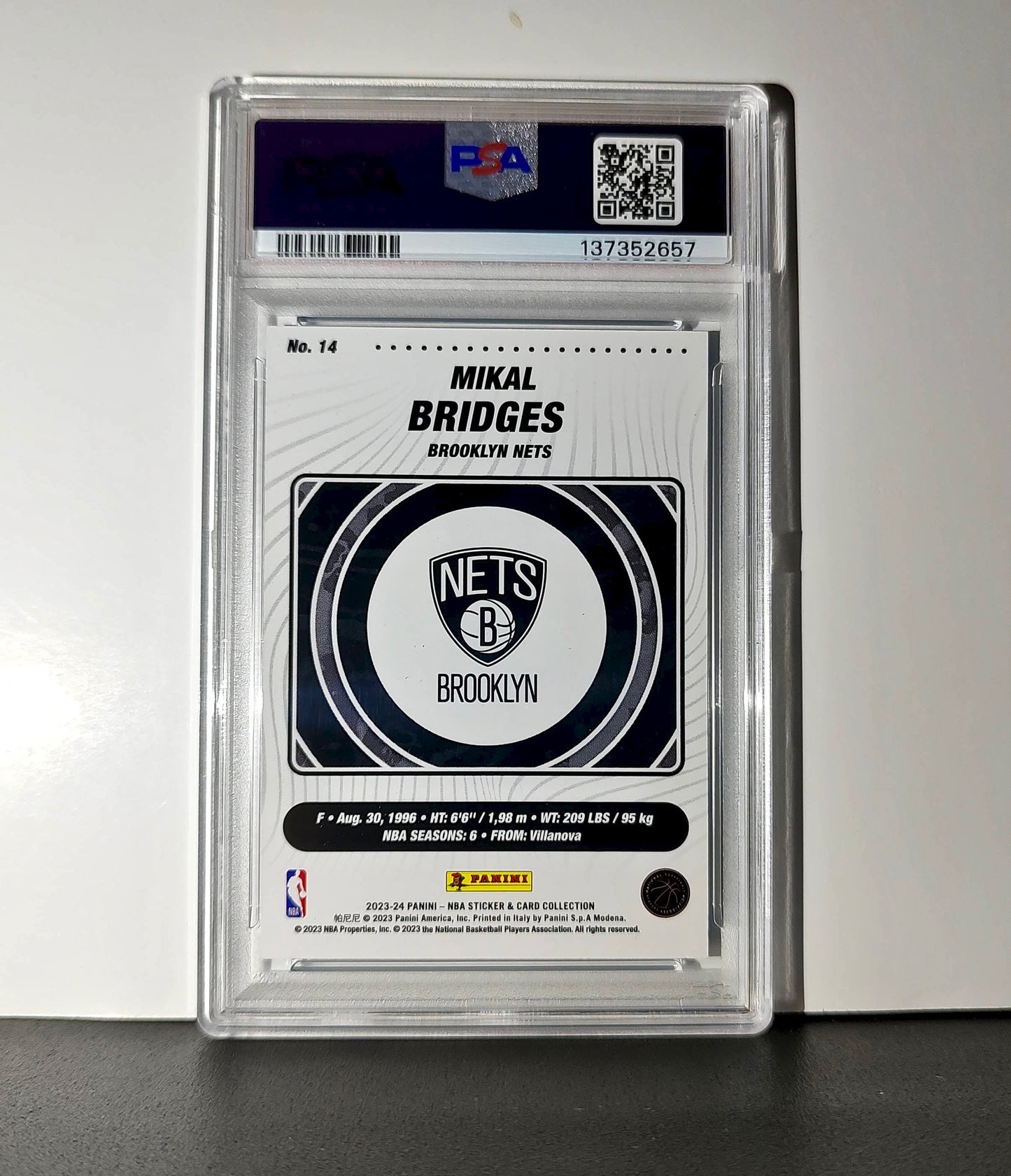 Mikal Bridges 2023-24 Panini Sticker Cards #14 042/200 Blue Foil PSA 8 NM-MT