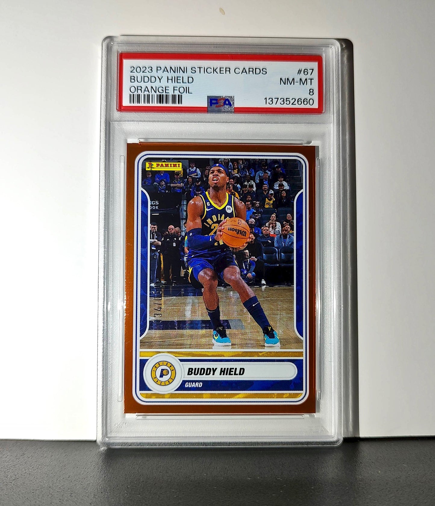 Buddy Held 2023-24 Panini Sticker Cards #67 034/050 Orange Foil PSA 8 NM-MT