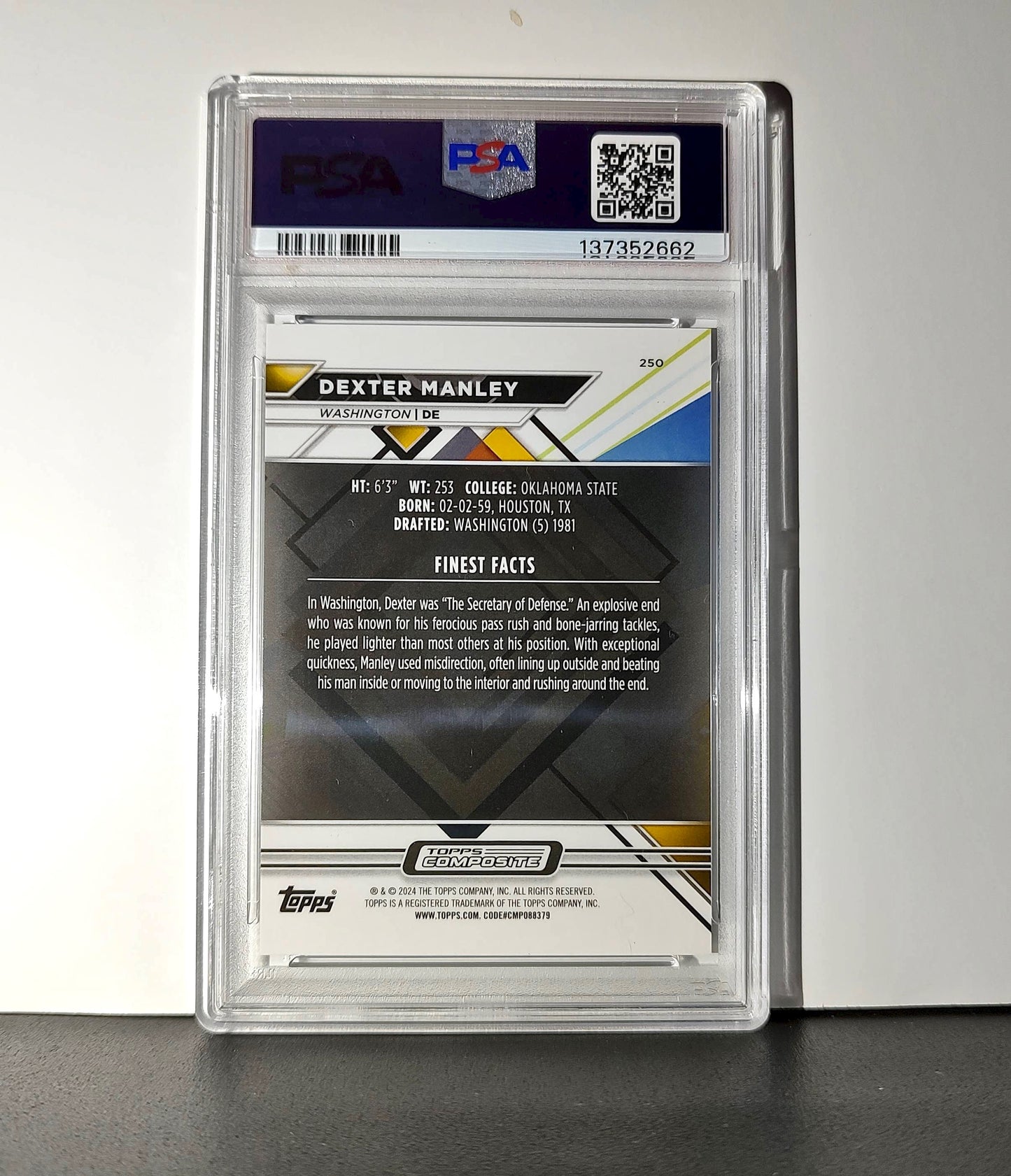 Dexter Manley 2023 Topps Finest 02/15 #250 Black Refractors PSA 10 Gem Mint