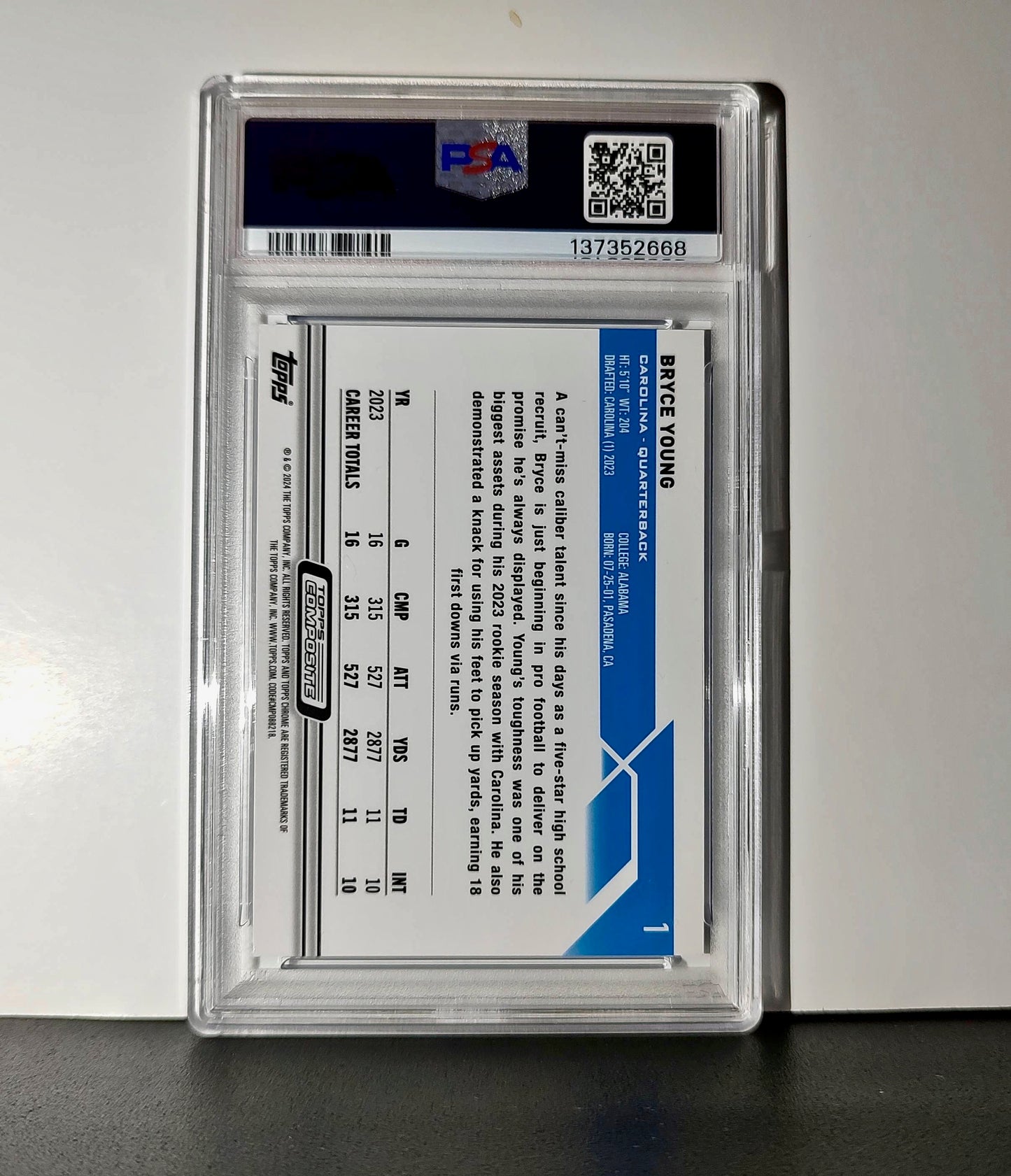 Bryce Young 2023 Topps Chrome 57/75 #1 Blue Wave Refractors PSA 9 Mint