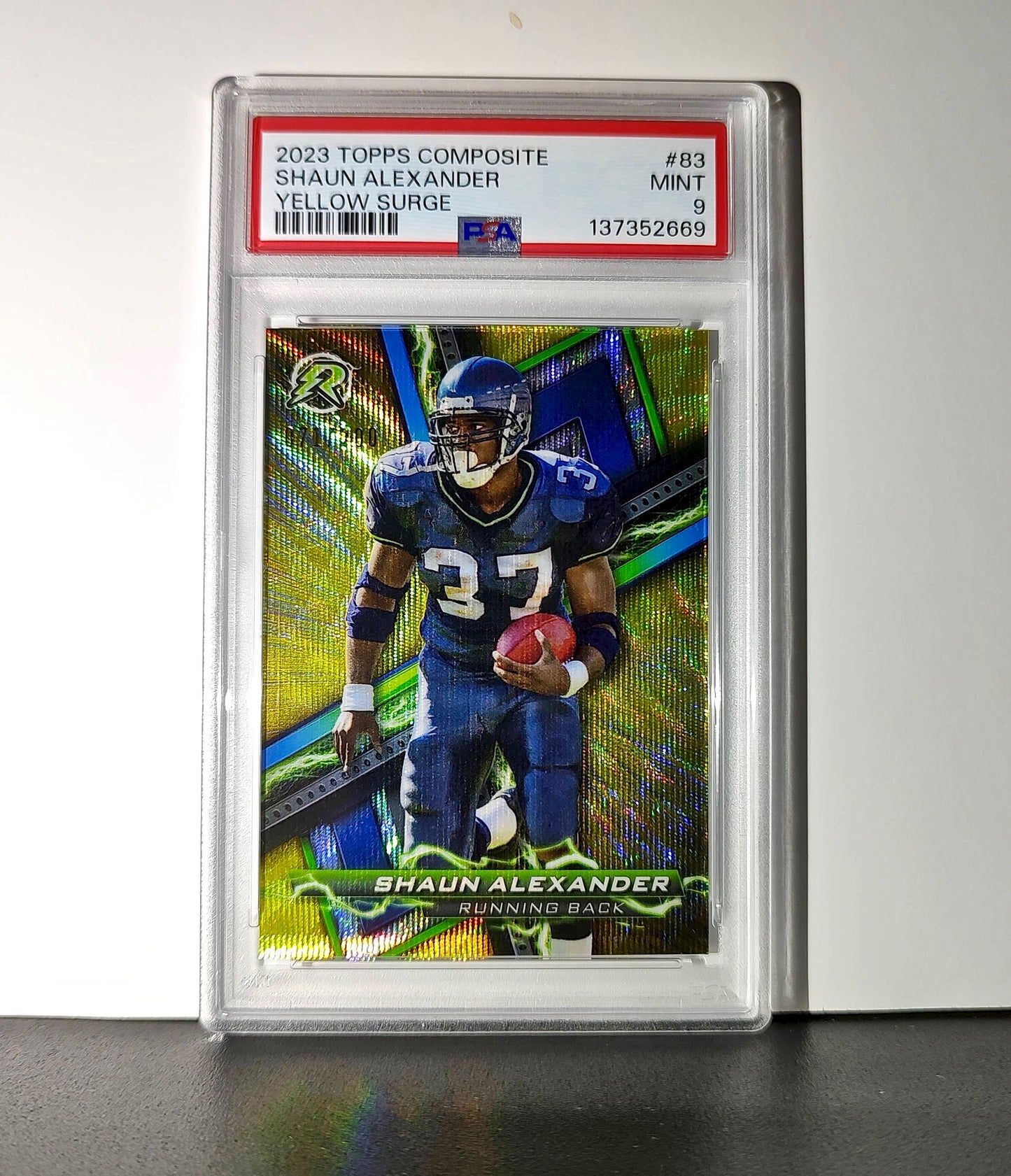 Shaun Alexander 2023 Topps Resurgence 071/200 #83 Yellow Surge PSA 9 Mint