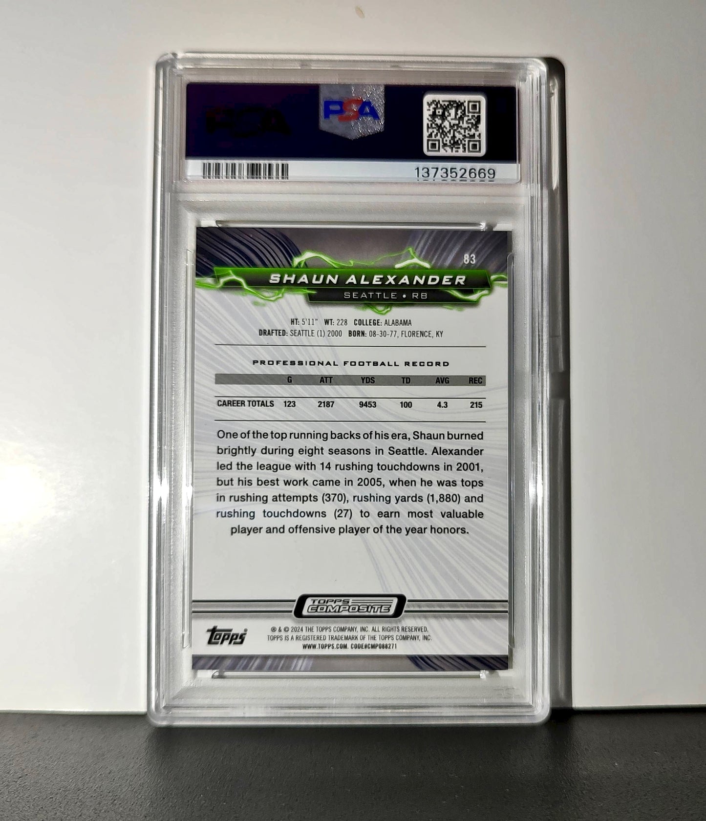 Shaun Alexander 2023 Topps Resurgence 071/200 #83 Yellow Surge PSA 9 Mint