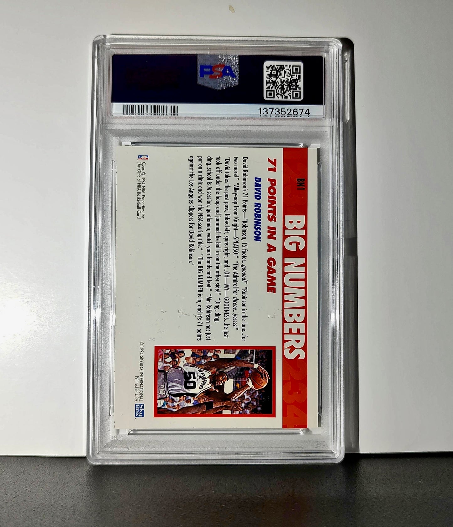 David Robinson 1994 NBA Hoops Big Numbers #BN1 Rainbow PSA 9 Mint