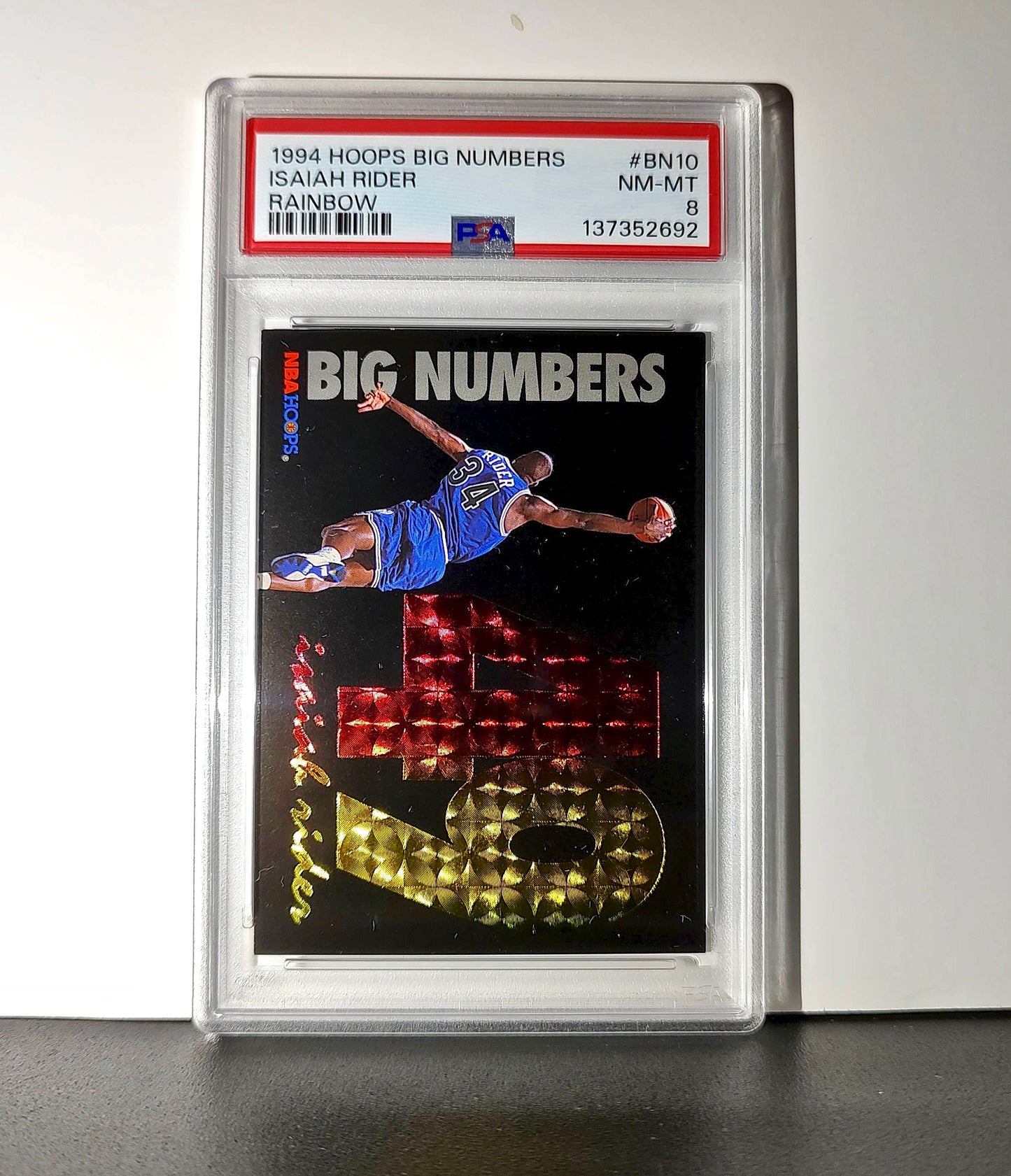 Isaiah Rider 1994 NBA Hoops Big Numbers #BN10 Rainbow PSA 8 NM-MT