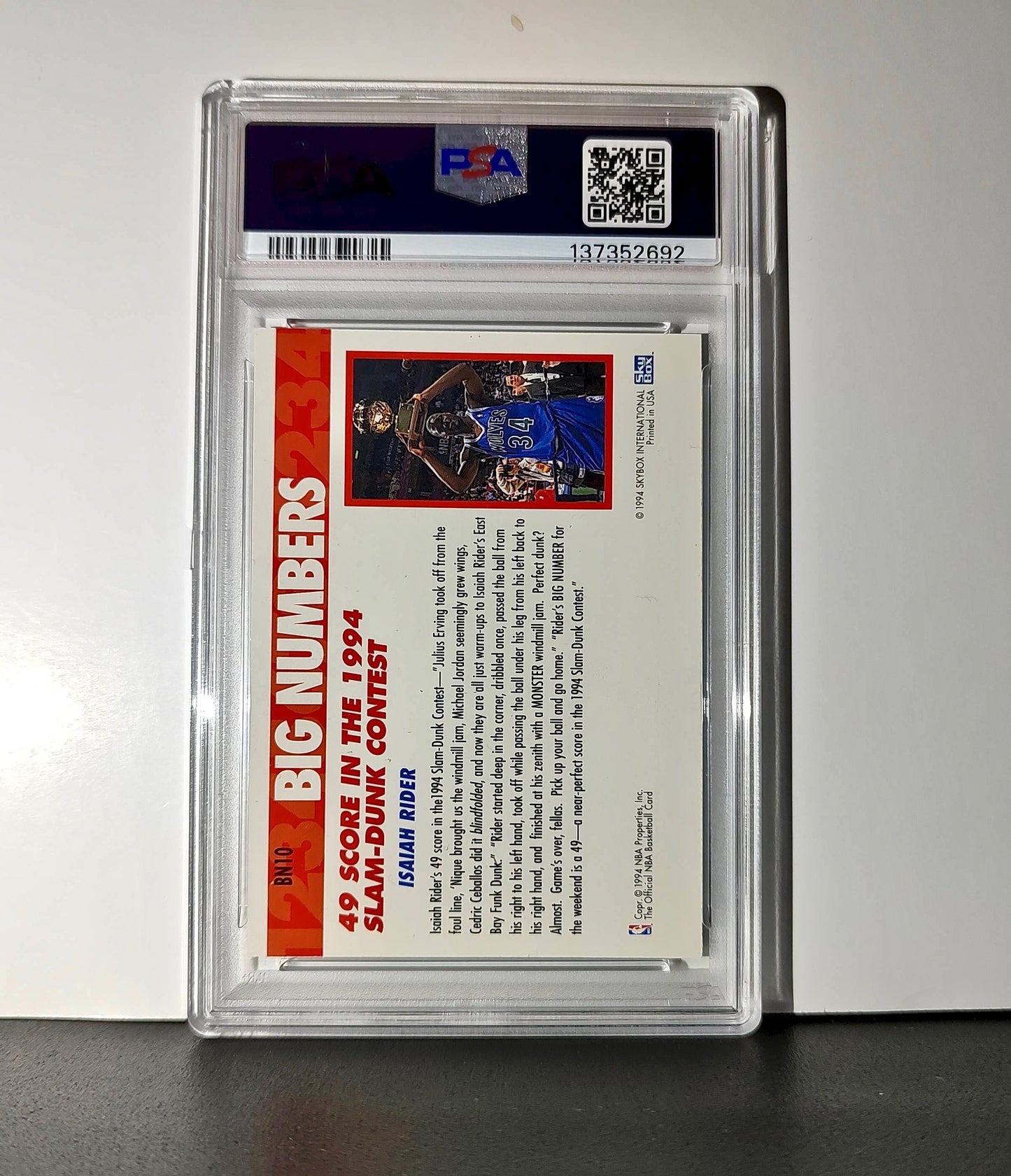 Isaiah Rider 1994 NBA Hoops Big Numbers #BN10 Rainbow PSA 8 NM-MT