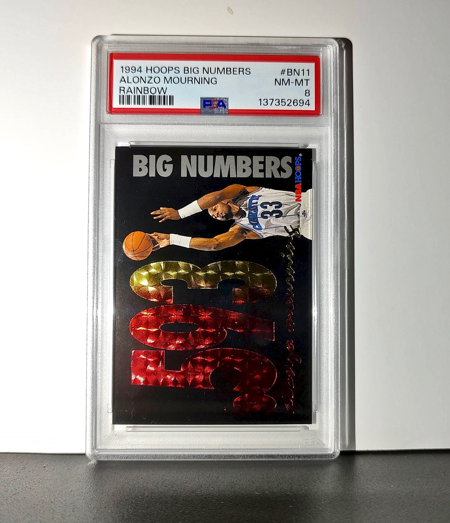 Alonzo Mourning 1994 NBA Hoops Big Numbers #BN11 Rainbow PSA 8 NM-MT