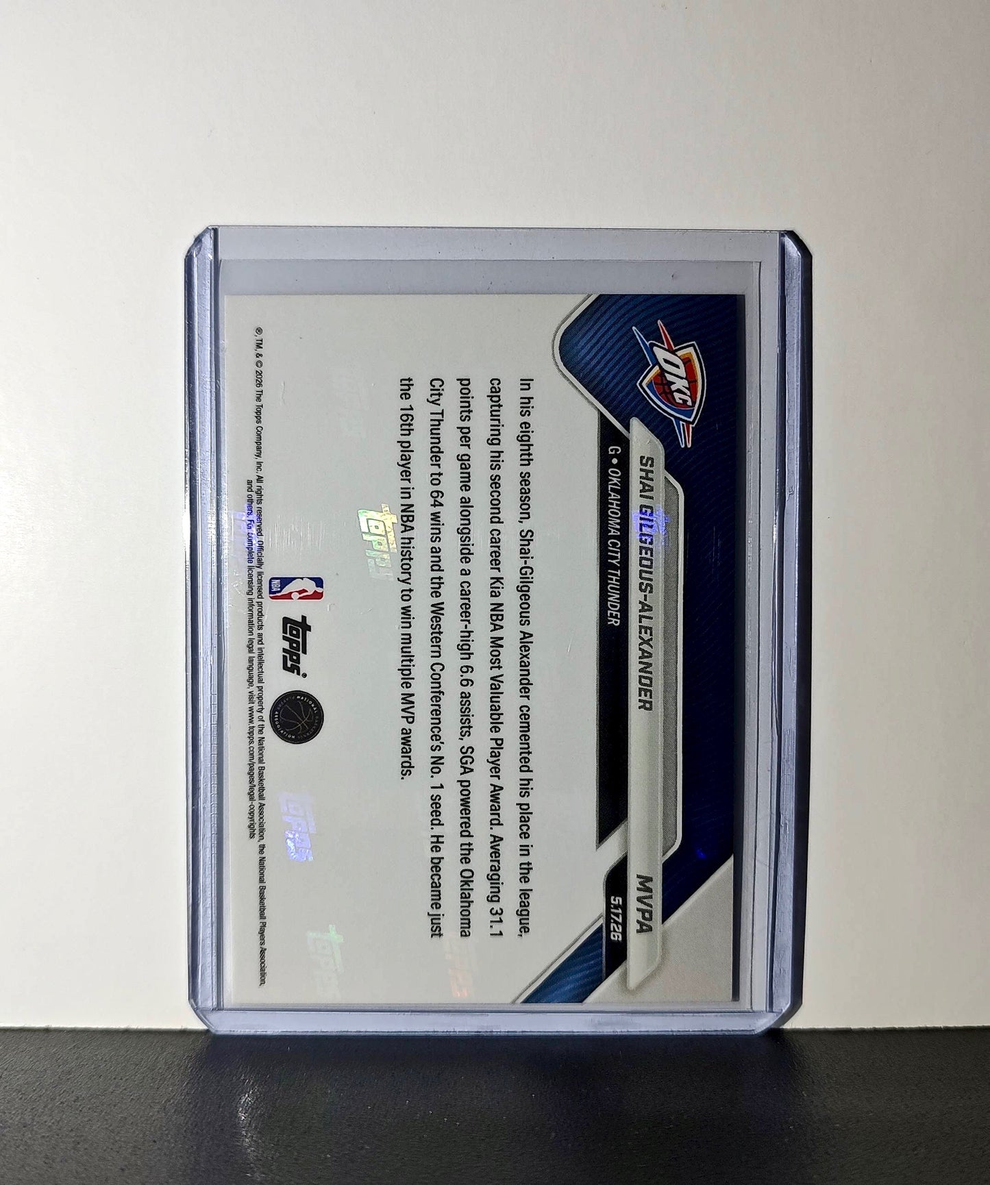 Shai Gilgeous-Alexander 2025-26 Topps Now MVPA Most Valuable Player Card Oklahoma City Thunder