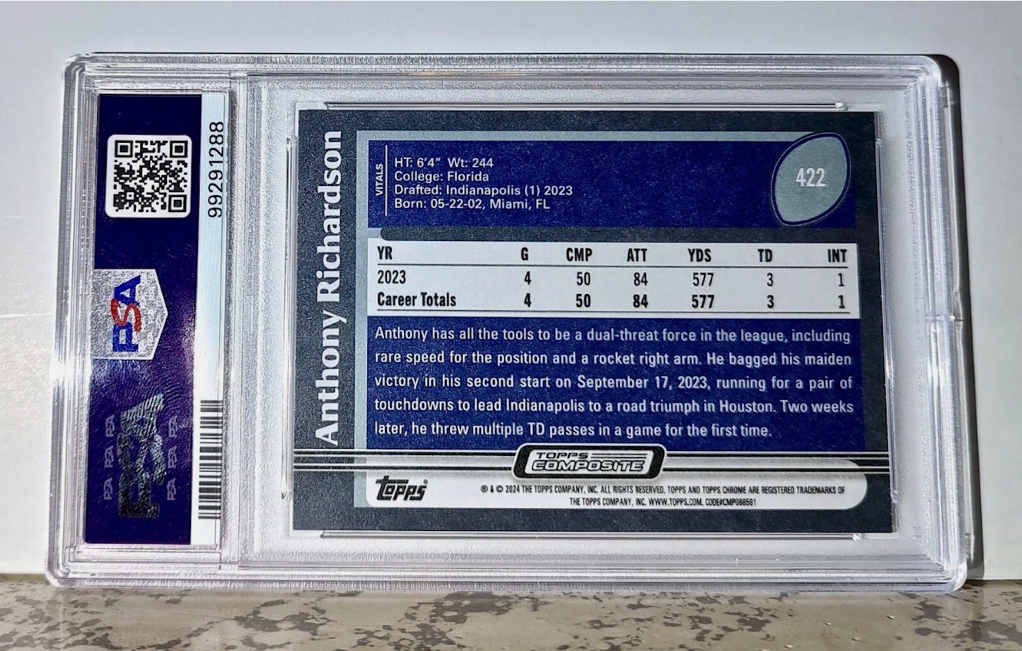 Anthony Richardson 2023 Topps Rookie NFL #422 Football Card PSA 9 Mint