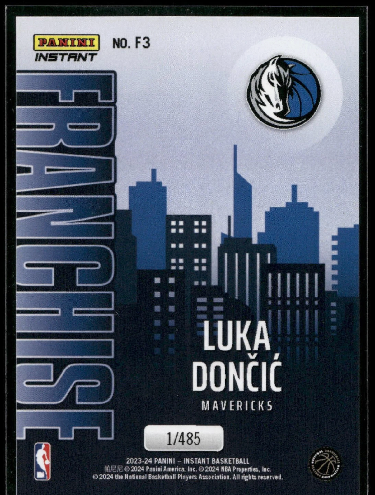 Luka Doncic 2023-24 NBA #3 Franchise Basketball Card Dallas Mavericks 1/485