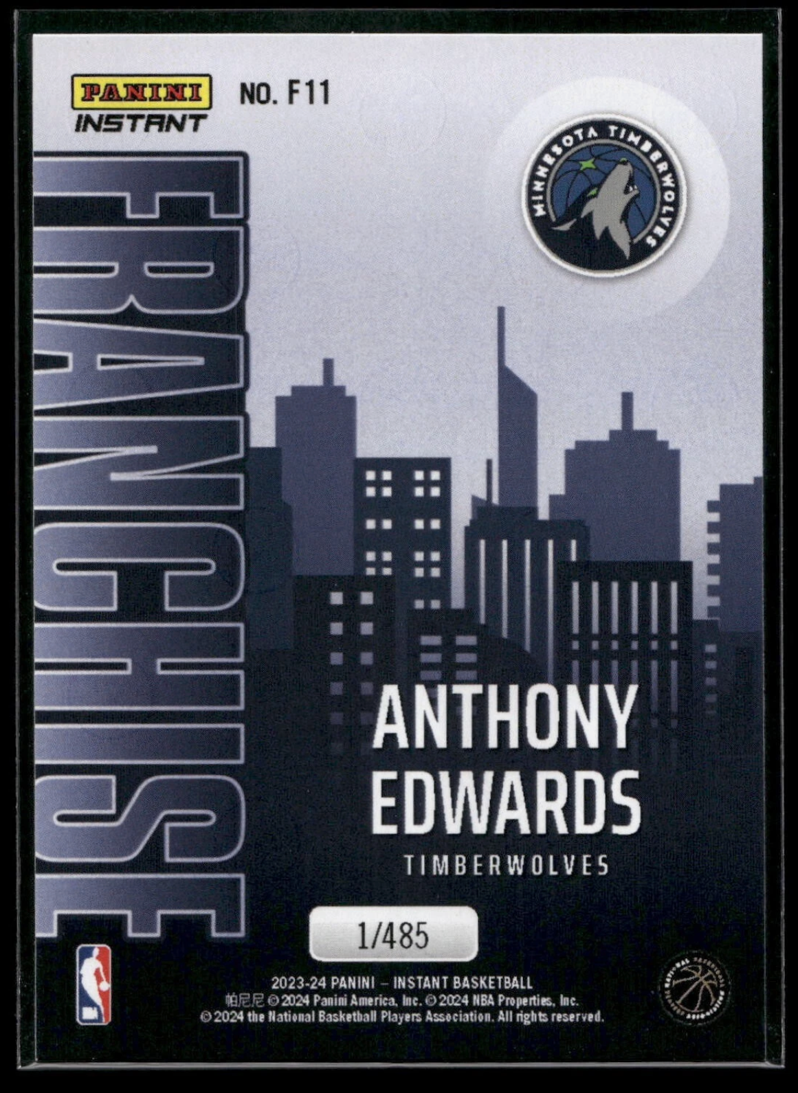Anthony Edwards 2023-24 NBA #11 Franchise Basketball Card Timberwolves 1/485