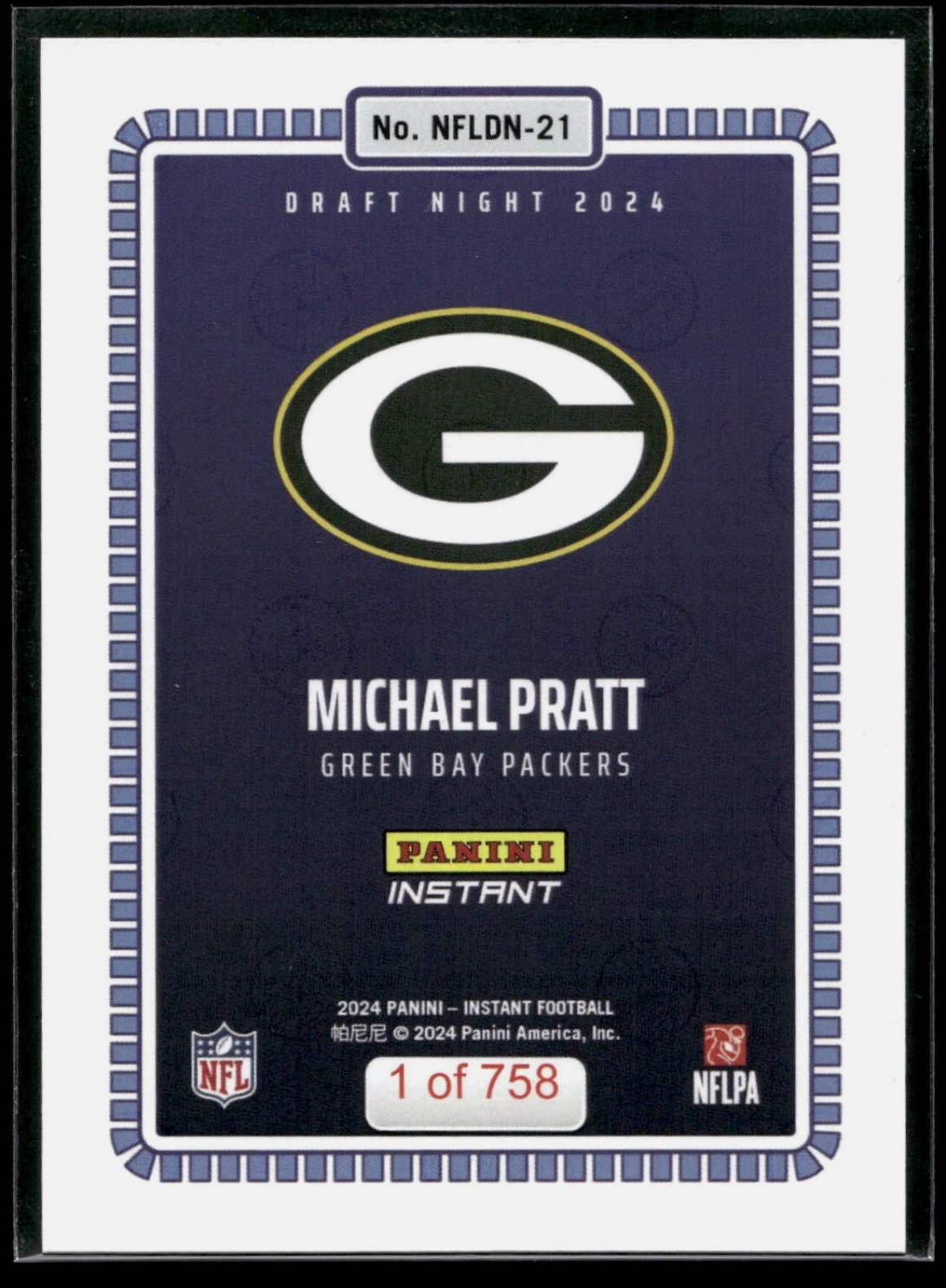 Michael Pratt 2024 Panini NFL #21 Draft Night Rookie Football Card 1 of 758