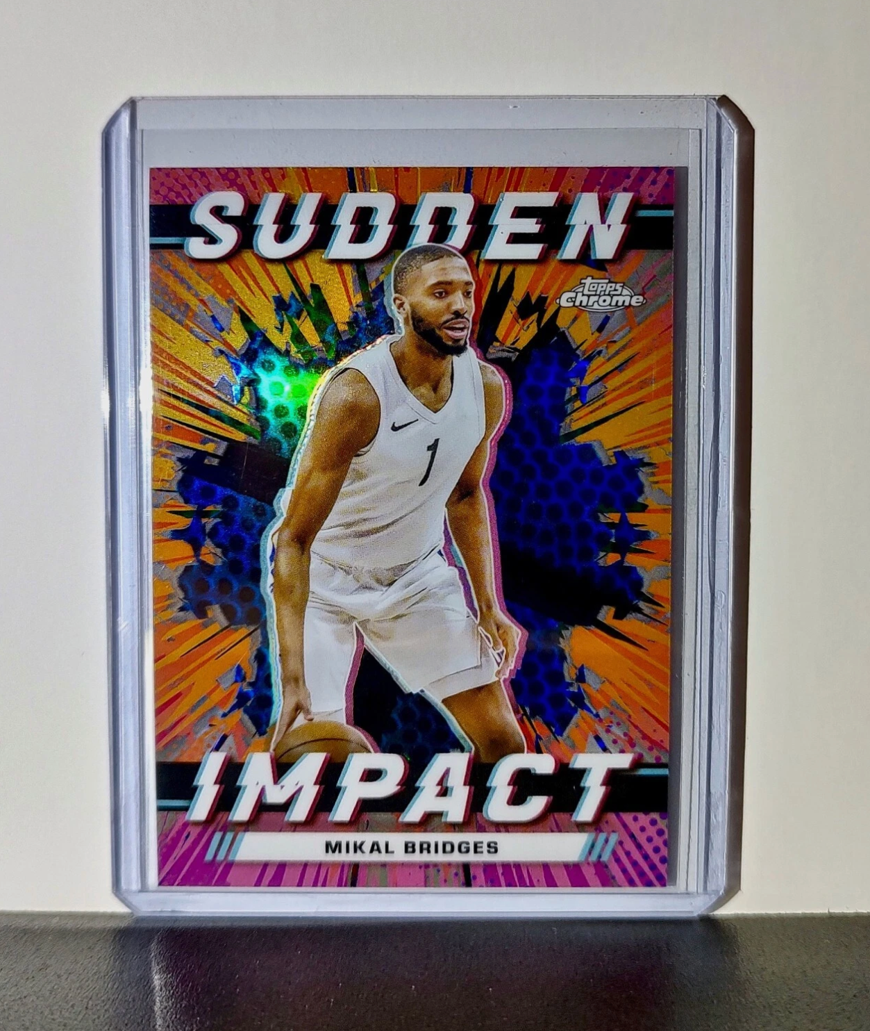 Mikal Bridges 2023-24 Topps Chrome NBA #SI-19 Card Sudden Impact Refractor Card