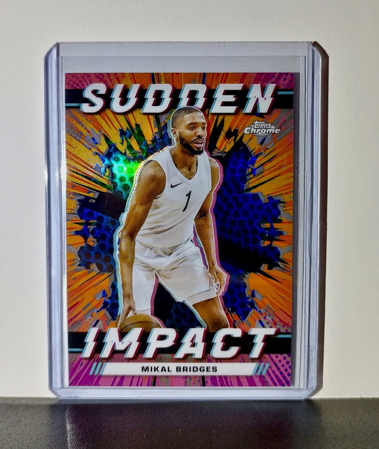 Mikal Bridges 2023-24 Topps Chrome NBA #SI-19 Card Sudden Impact Refractor Card